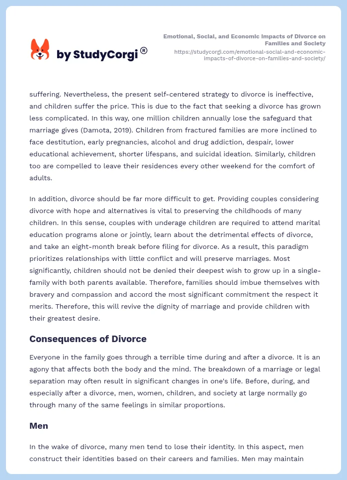 Emotional, Social, and Economic Impacts of Divorce on Families and Society. Page 2