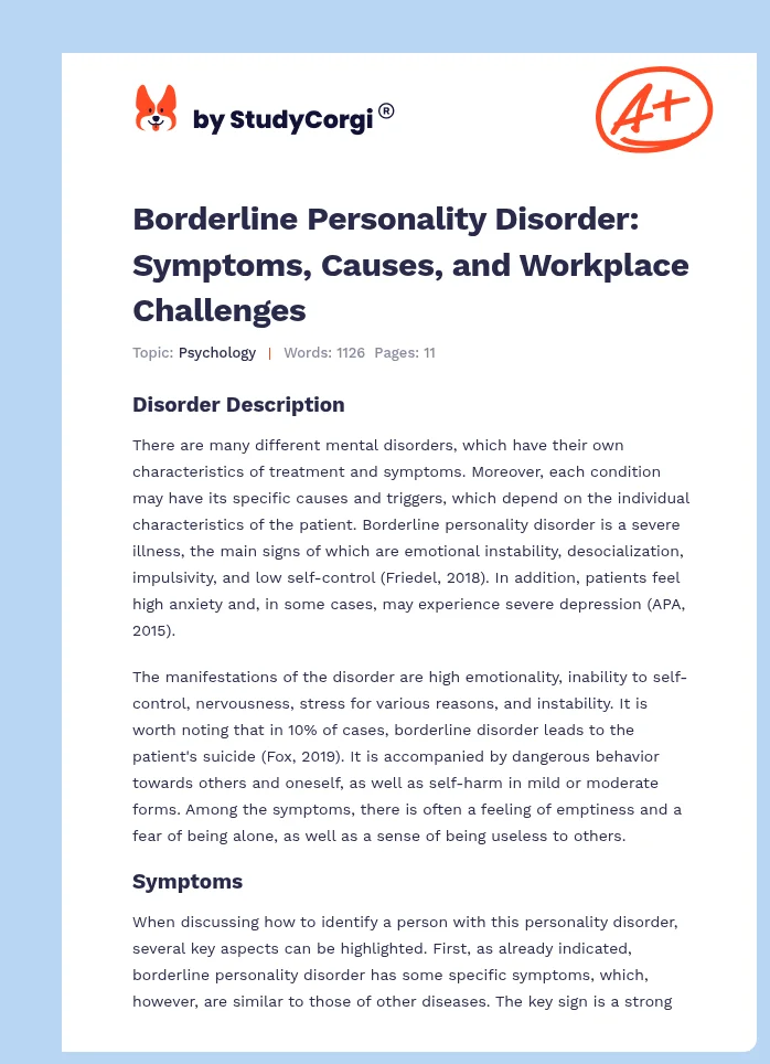 Borderline Personality Disorder: Symptoms, Causes, and Workplace Challenges. Page 1
