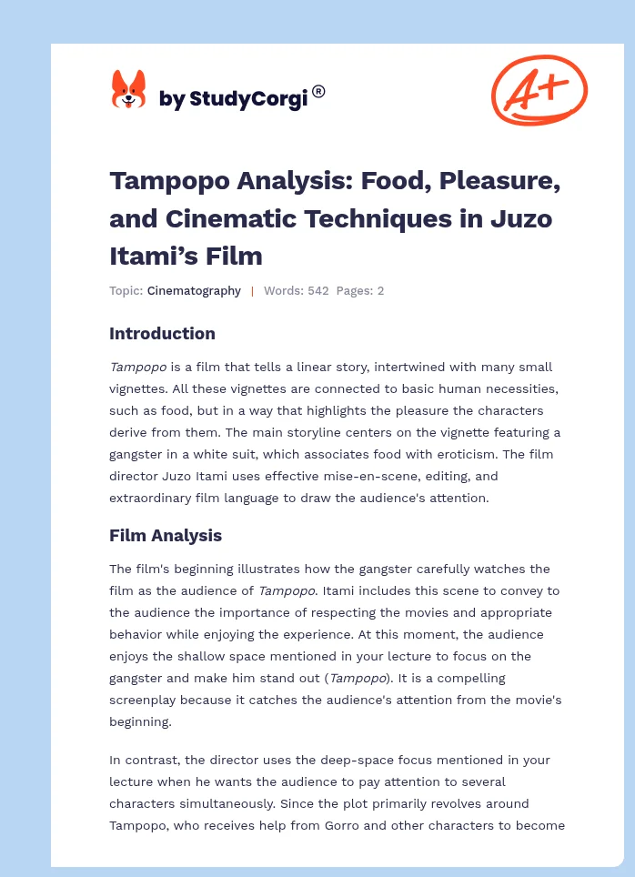 Tampopo Analysis: Food, Pleasure, and Cinematic Techniques in Juzo Itami’s Film. Page 1
