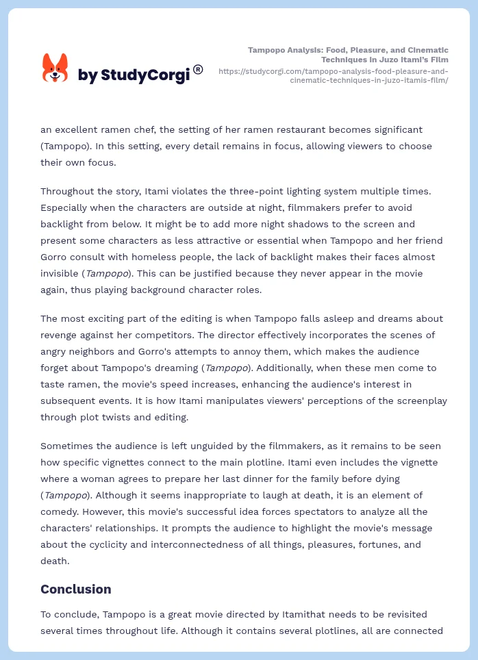 Tampopo Analysis: Food, Pleasure, and Cinematic Techniques in Juzo Itami’s Film. Page 2