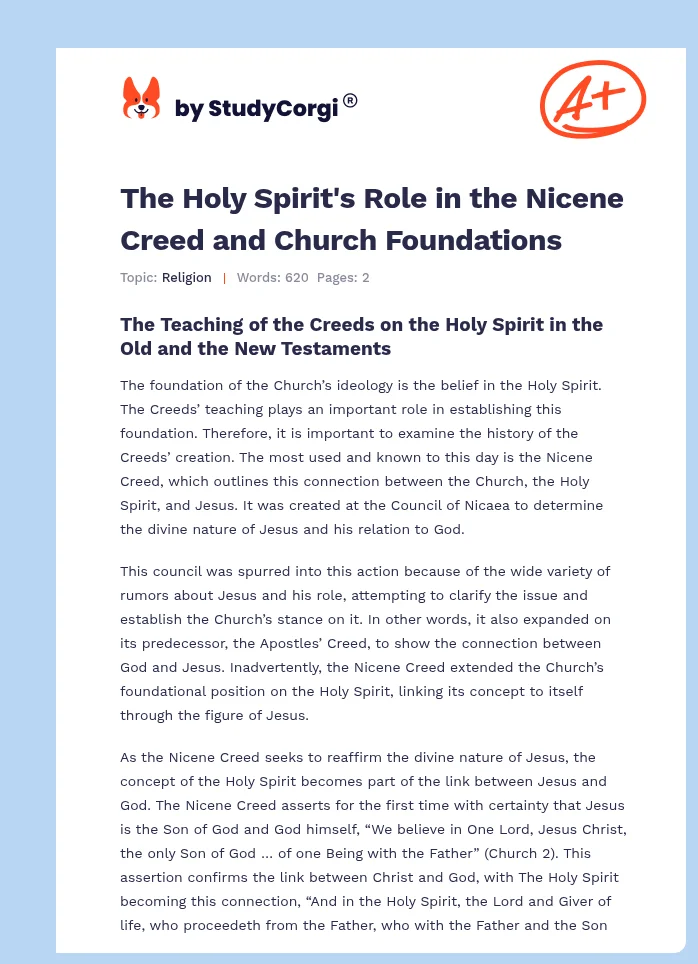 The Holy Spirit's Role in the Nicene Creed and Church Foundations. Page 1