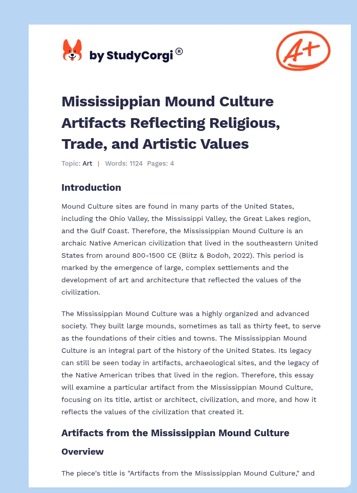 Mississippian Mound Culture Artifacts Reflecting Religious, Trade, and Artistic Values. Page 1