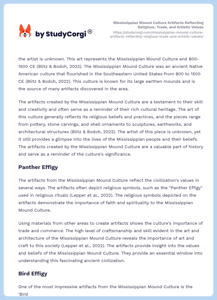 Mississippian Mound Culture Artifacts Reflecting Religious, Trade, and Artistic Values. Page 2