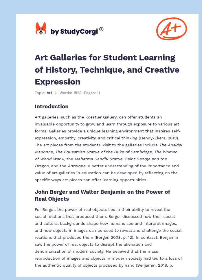 Art Galleries for Student Learning of History, Technique, and Creative Expression. Page 1
