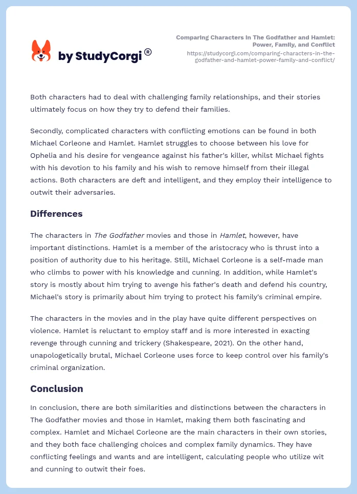 Comparing Characters in The Godfather and Hamlet: Power, Family, and Conflict. Page 2