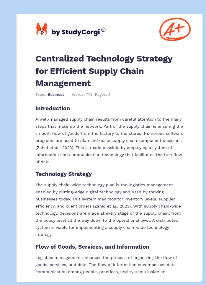 Centralized Technology Strategy for Efficient Supply Chain Management. Page 1