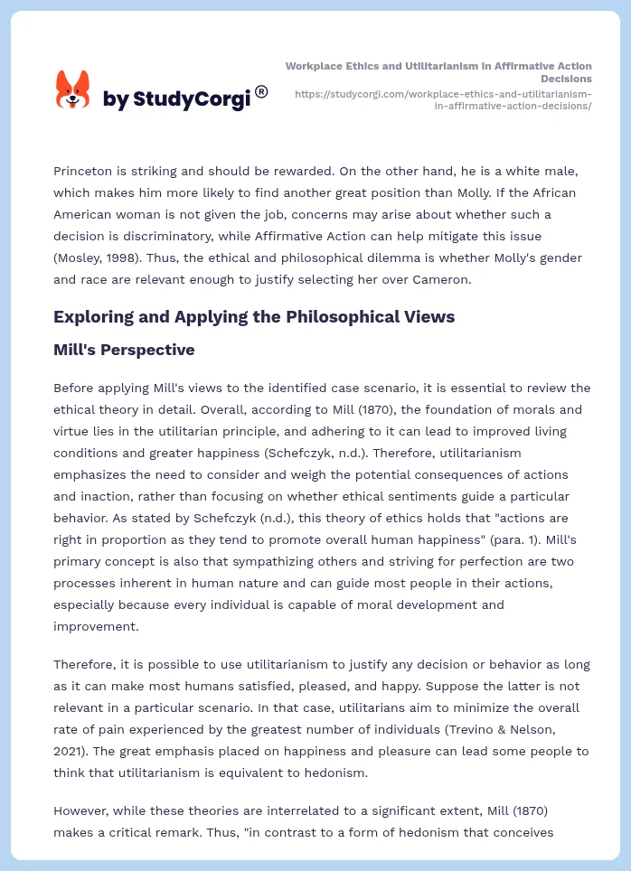Workplace Ethics and Utilitarianism in Affirmative Action Decisions. Page 2