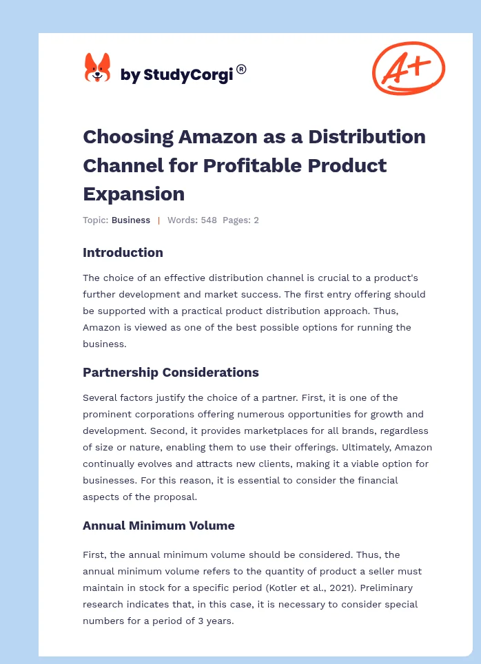 Choosing Amazon as a Distribution Channel for Profitable Product Expansion. Page 1