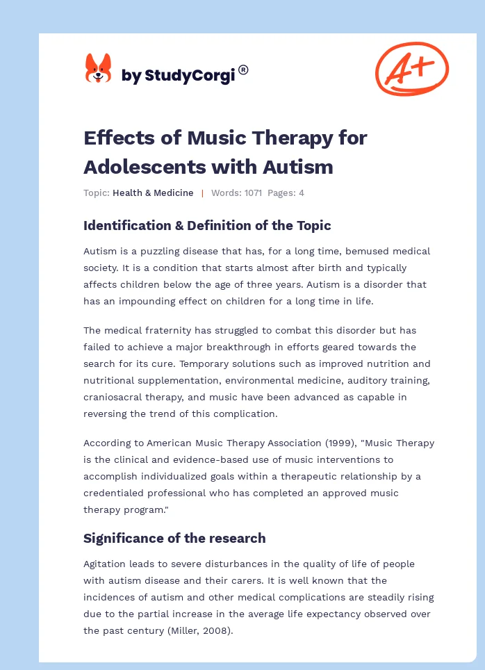 Effects of Music Therapy for Adolescents with Autism. Page 1