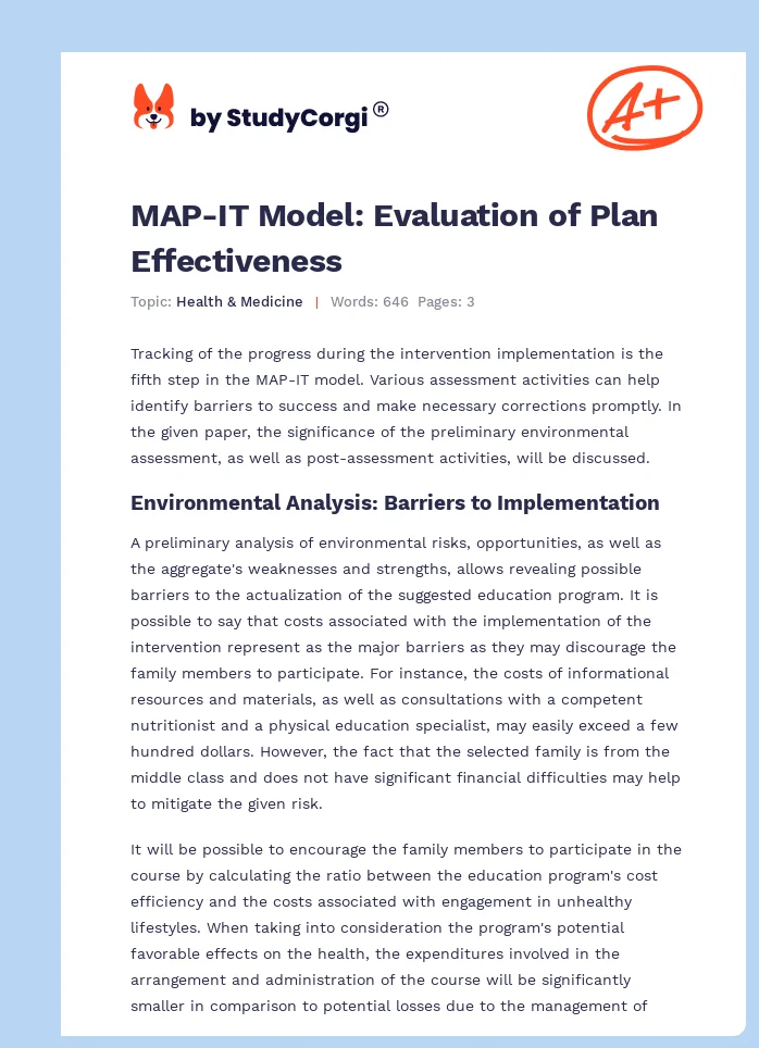 MAP-IT Model: Evaluation of Plan Effectiveness. Page 1