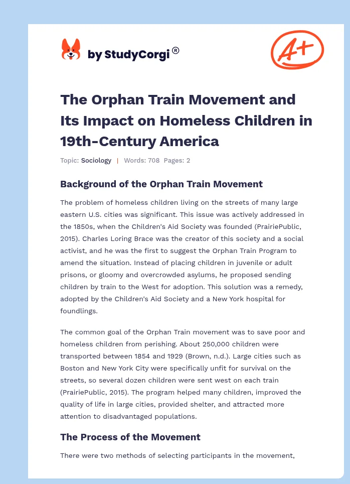 The Orphan Train Movement and Its Impact on Homeless Children in 19th-Century America. Page 1