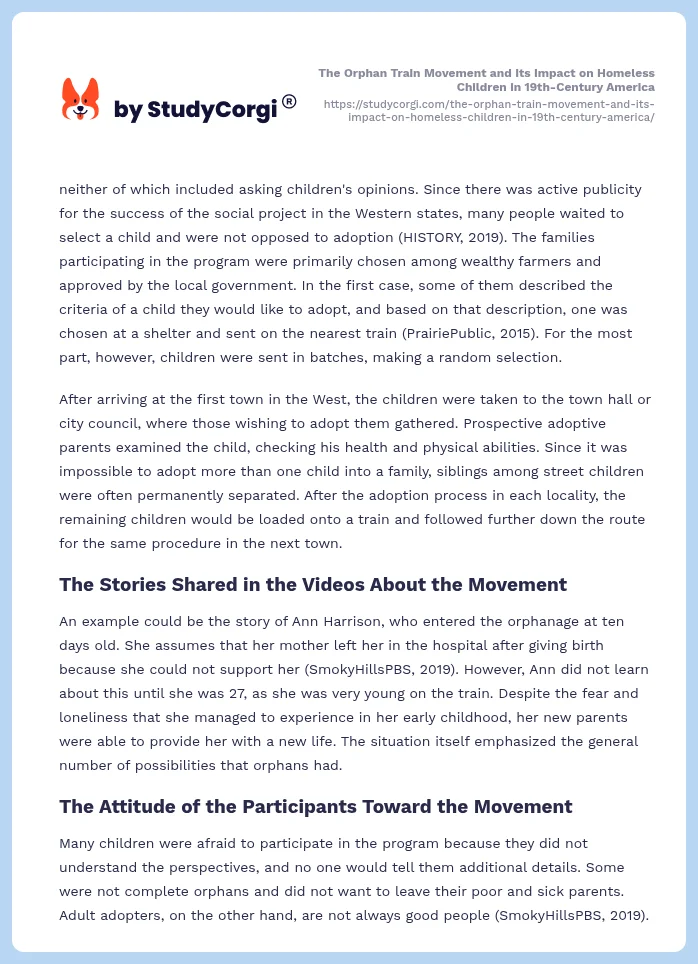 The Orphan Train Movement and Its Impact on Homeless Children in 19th-Century America. Page 2