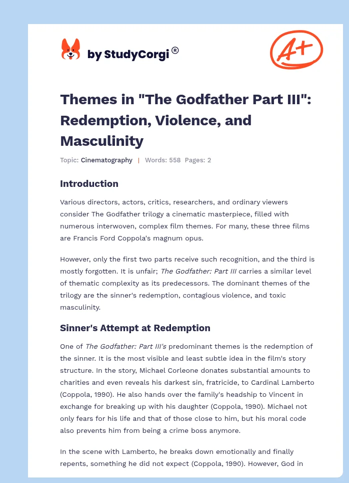 Themes in "The Godfather Part III": Redemption, Violence, and Masculinity. Page 1