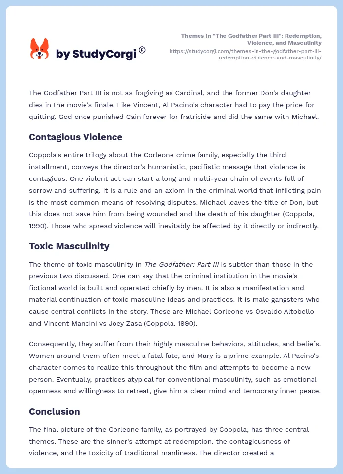 Themes in "The Godfather Part III": Redemption, Violence, and Masculinity. Page 2