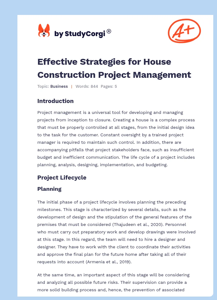 Effective Strategies for House Construction Project Management. Page 1