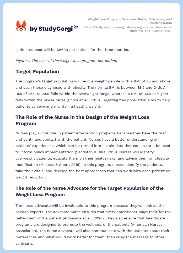 Weight Loss Program Overview: Costs, Outcomes, and Nursing Roles. Page 2