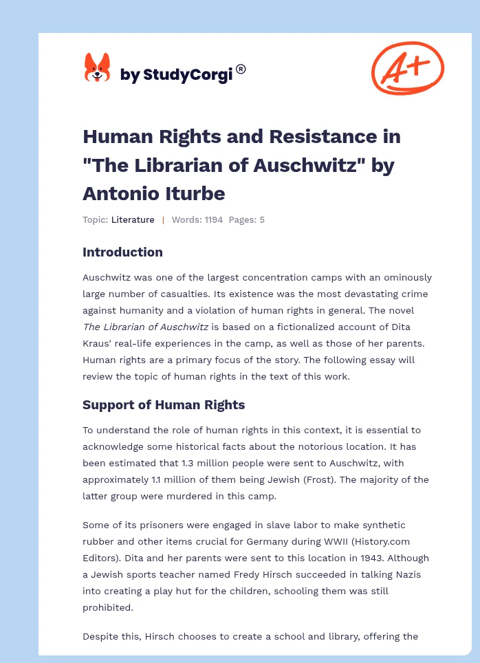 Human Rights and Resistance in "The Librarian of Auschwitz" by Antonio Iturbe. Page 1