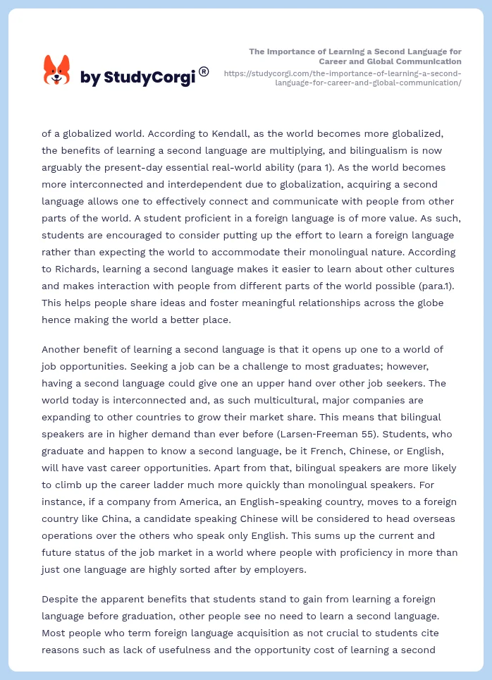 The Importance of Learning a Second Language for Career and Global Communication. Page 2