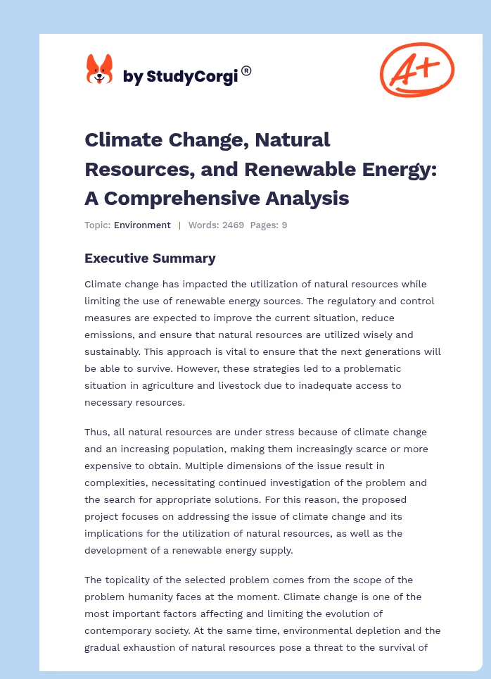 Climate Change, Natural Resources, and Renewable Energy: A Comprehensive Analysis. Page 1