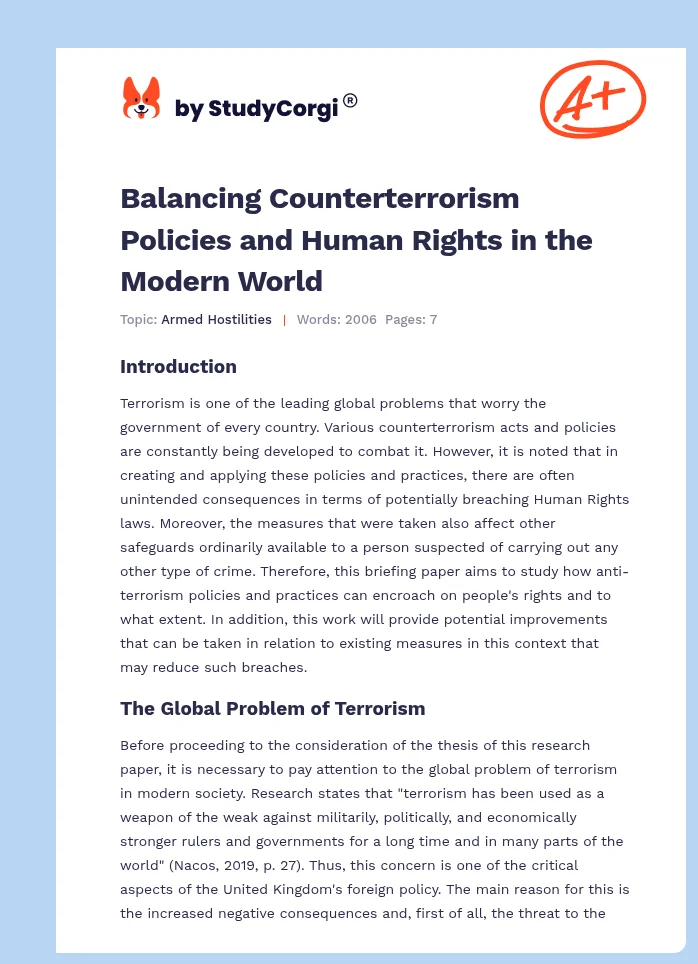 Balancing Counterterrorism Policies and Human Rights in the Modern World. Page 1