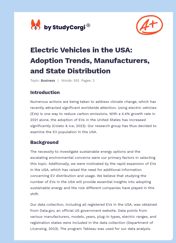 Electric Vehicles in the USA: Adoption Trends, Manufacturers, and State Distribution. Page 1