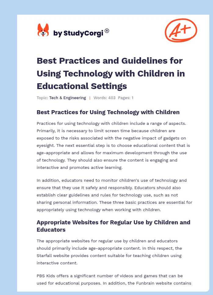 Best Practices and Guidelines for Using Technology with Children in Educational Settings. Page 1