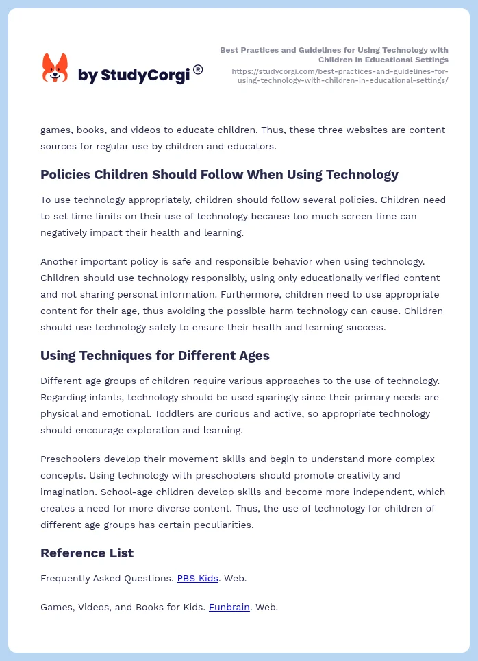 Best Practices and Guidelines for Using Technology with Children in Educational Settings. Page 2