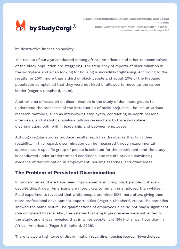 Racial Discrimination: Causes, Measurement, and Social Impacts. Page 2