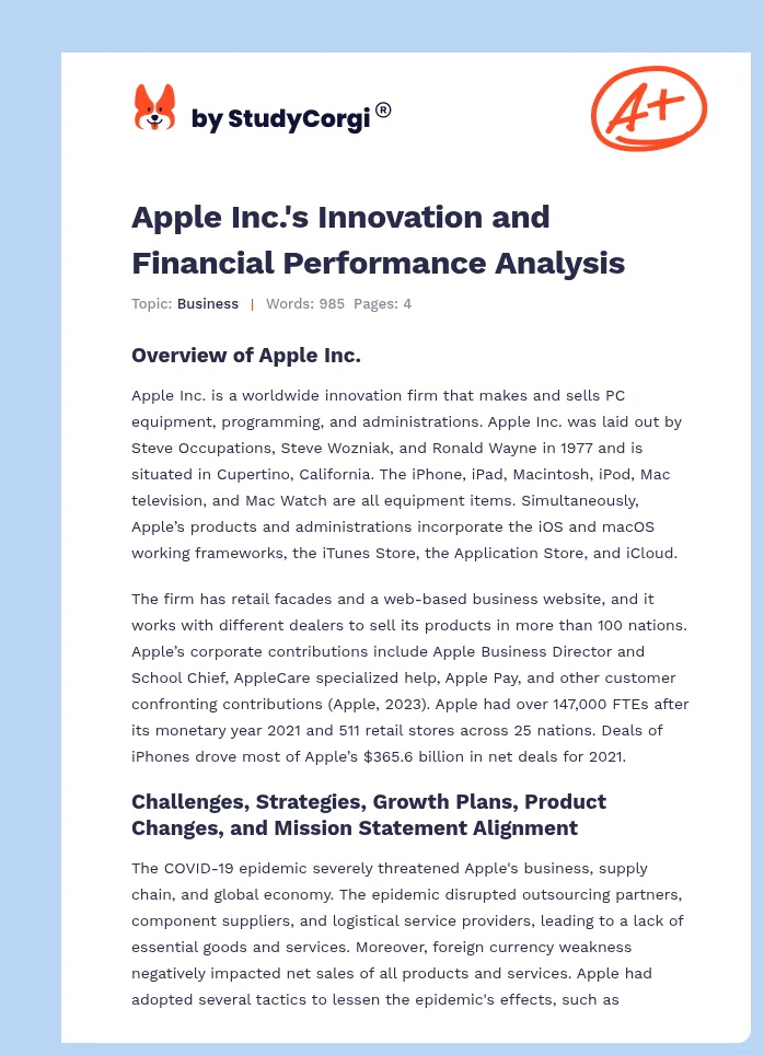 Apple Inc.'s Innovation and Financial Performance Analysis. Page 1