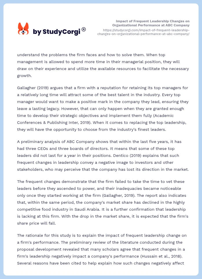 Impact of Frequent Leadership Changes on Organizational Performance at ABC Company. Page 2