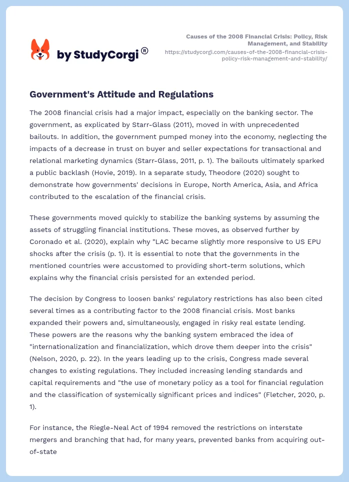 Causes of the 2008 Financial Crisis: Policy, Risk Management, and Stability. Page 2
