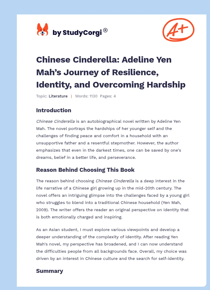 Chinese Cinderella: Adeline Yen Mah’s Journey of Resilience, Identity, and Overcoming Hardship. Page 1