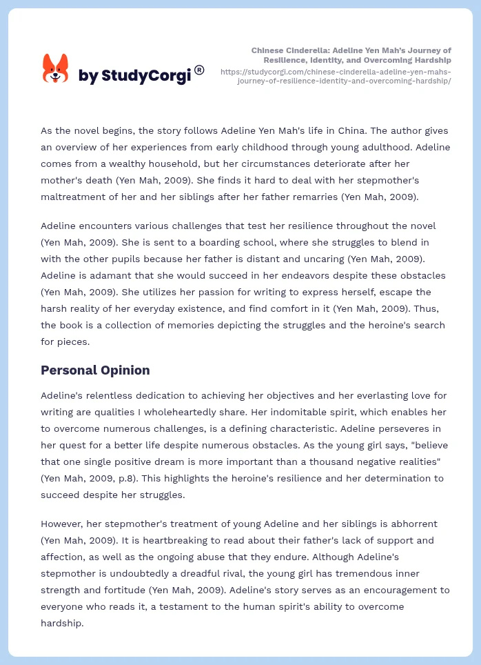 Chinese Cinderella: Adeline Yen Mah’s Journey of Resilience, Identity, and Overcoming Hardship. Page 2