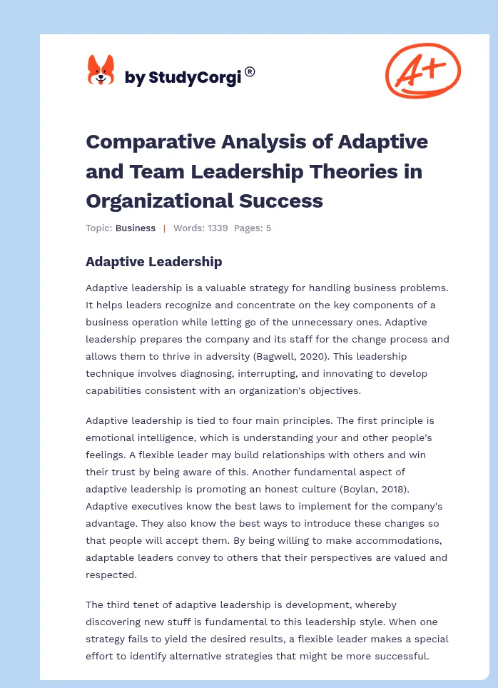 Comparative Analysis of Adaptive and Team Leadership Theories in Organizational Success. Page 1