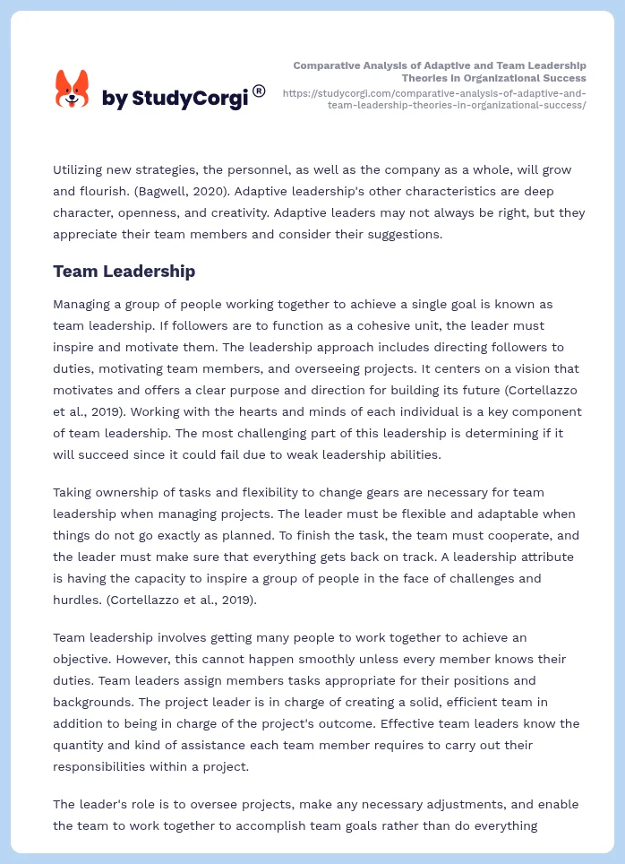 Comparative Analysis of Adaptive and Team Leadership Theories in Organizational Success. Page 2