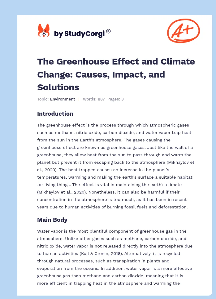 The Greenhouse Effect and Climate Change: Causes, Impact, and Solutions. Page 1