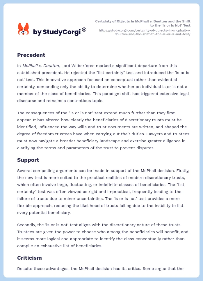 Certainty of Objects in McPhail v. Doulton and the Shift to the ‘Is or Is Not’ Test. Page 2