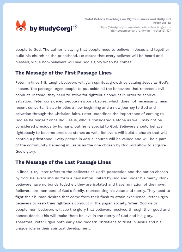 Saint Peter's Teachings on Righteousness and Unity in 1 Peter 2:1-12. Page 2