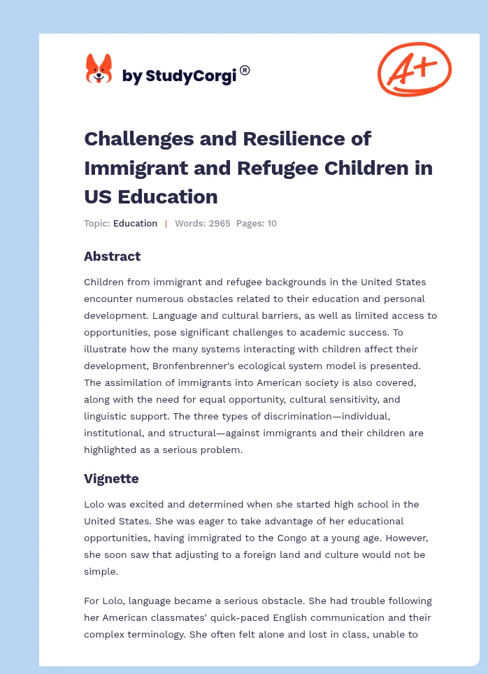 Challenges and Resilience of Immigrant and Refugee Children in US Education. Page 1