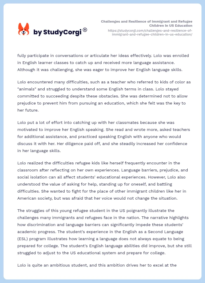 Challenges and Resilience of Immigrant and Refugee Children in US Education. Page 2