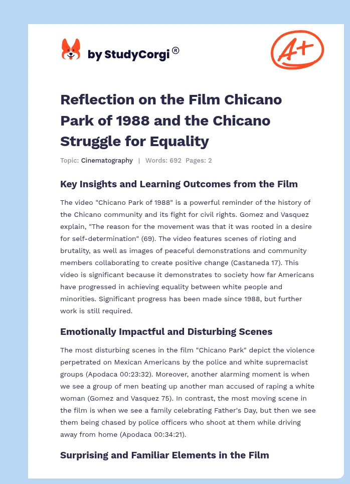Reflection on the Film Chicano Park of 1988 and the Chicano Struggle for Equality. Page 1