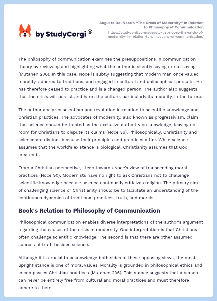 Augusto Del Noce's “The Crisis of Modernity” in Relation to Philosophy of Communication. Page 2