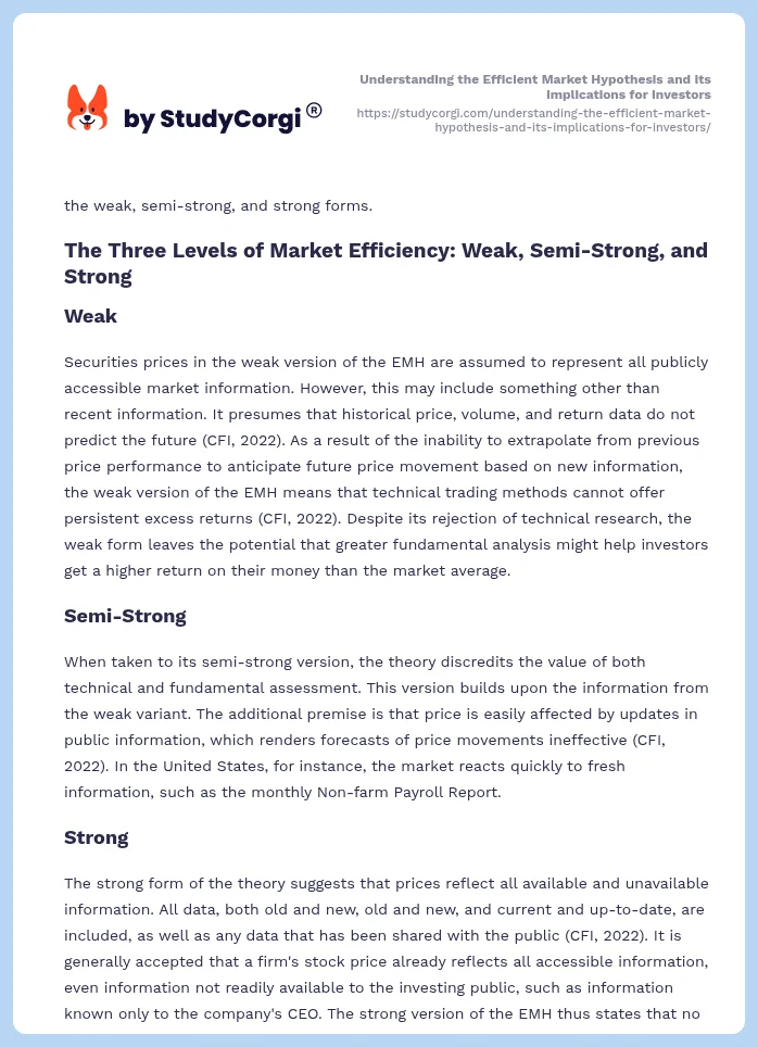 Understanding the Efficient Market Hypothesis and Its Implications for Investors. Page 2