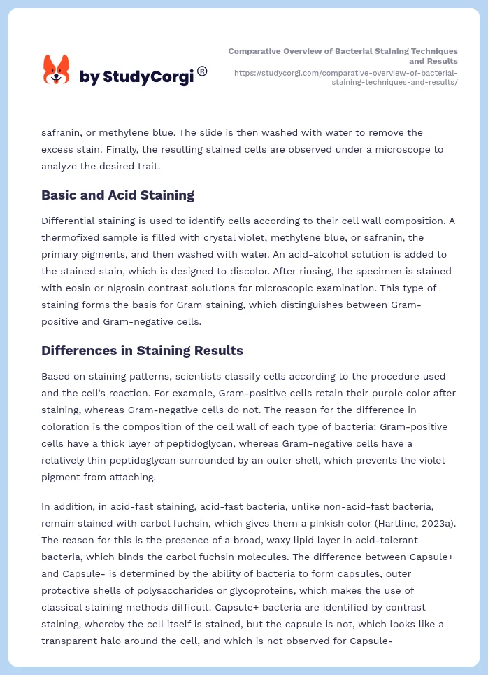 Comparative Overview of Bacterial Staining Techniques and Results. Page 2