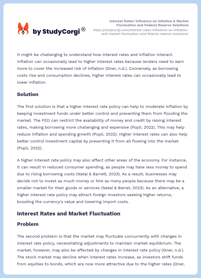 Interest Rates’ Influence on Inflation & Market Fluctuation and Federal Reserve Solutions. Page 2