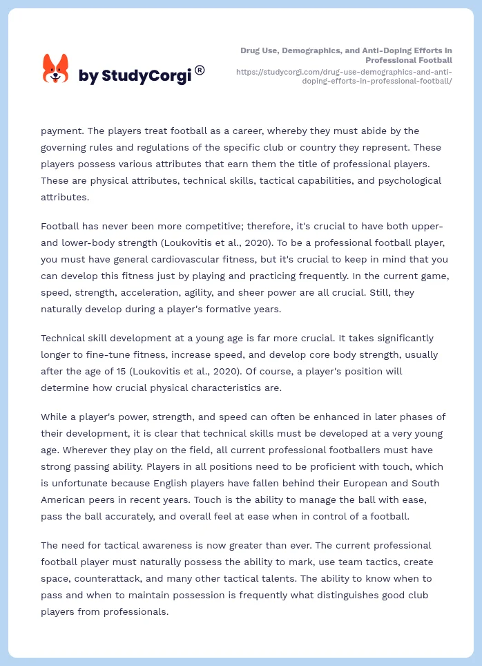 Drug Use, Demographics, and Anti-Doping Efforts in Professional Football. Page 2