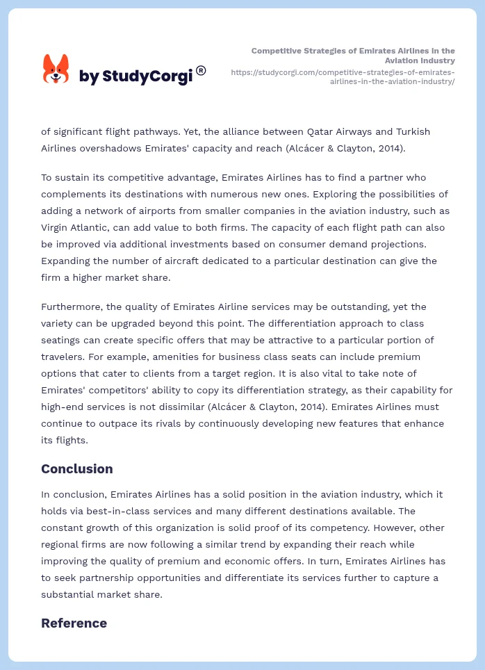 Competitive Strategies of Emirates Airlines in the Aviation Industry. Page 2