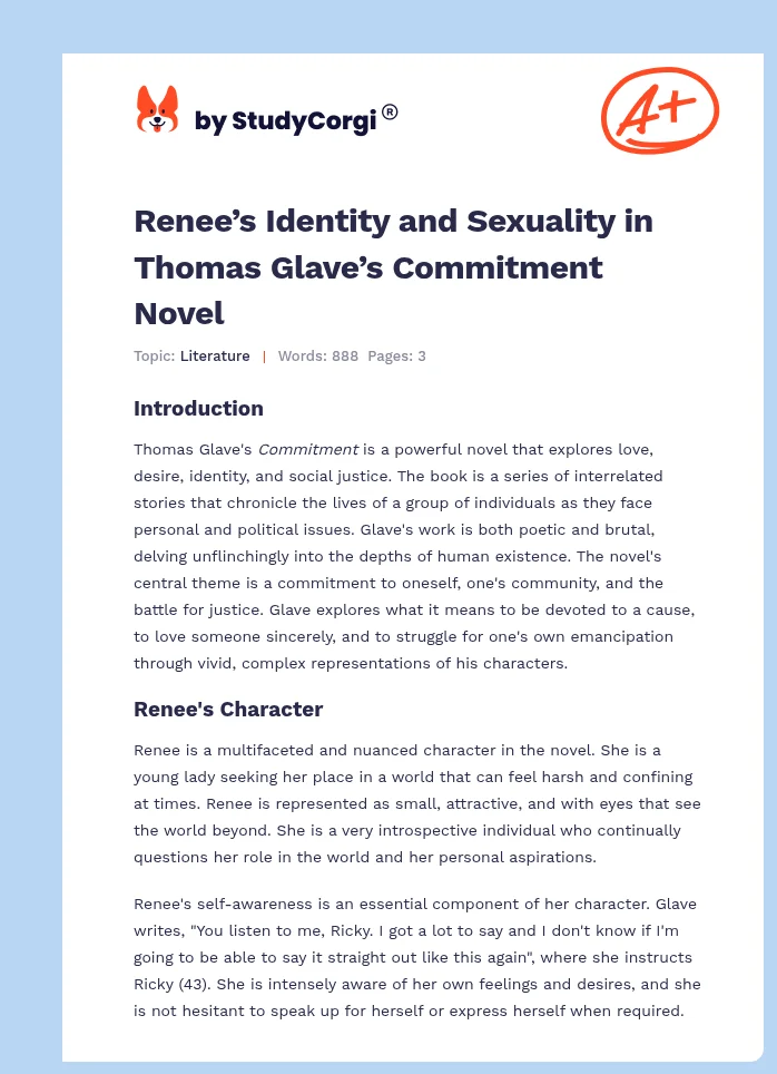 Renee’s Identity and Sexuality in Thomas Glave’s Commitment Novel. Page 1