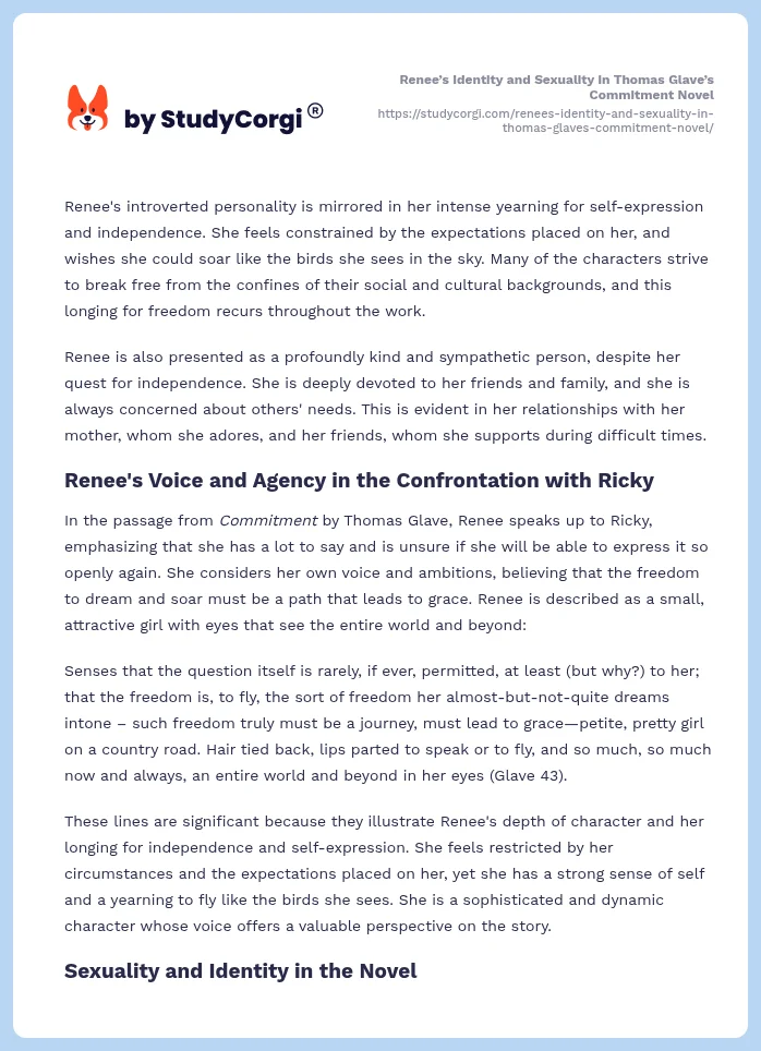 Renee’s Identity and Sexuality in Thomas Glave’s Commitment Novel. Page 2