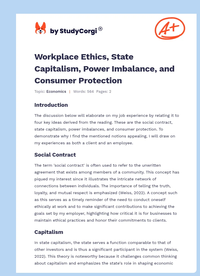 Workplace Ethics, State Capitalism, Power Imbalance, and Consumer Protection. Page 1